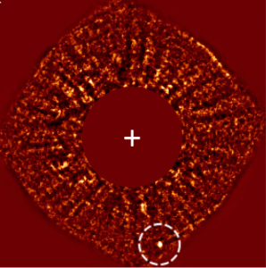 An example of an extrasolar giant planet candidate imaged by VLT/SPHERE, with the particular world in this example being roughly 2-3 times as massive as Jupiter, but less than 1% as old, and curiously orbiting seventeen times further out.