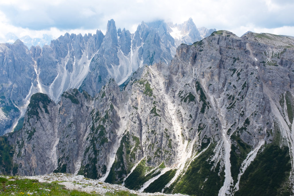 The breathtaking white-gray peaks in the Italian Alps.