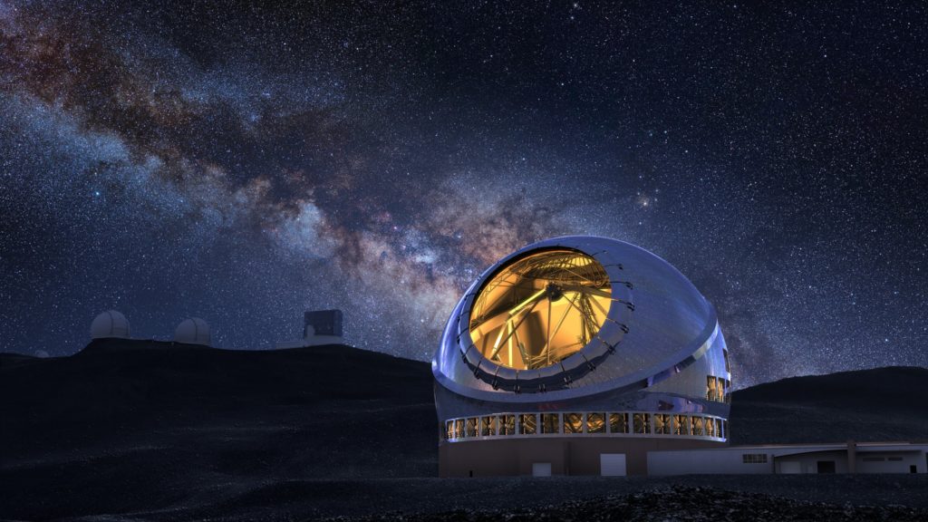 Rendering of the protested Thirty Meter Telescope on the summit of Mauna Kea. (Image credit: NAOJ) 